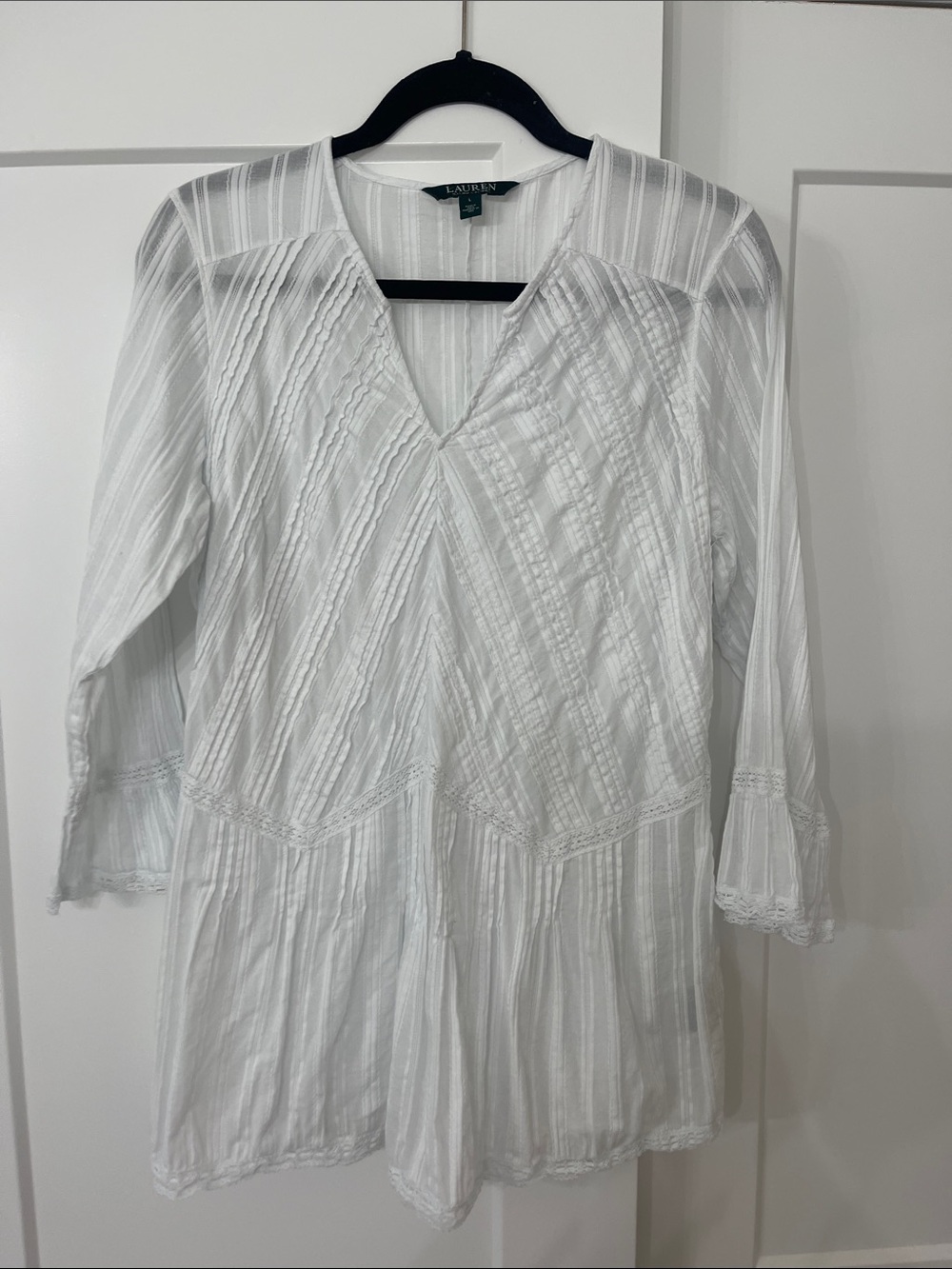 Lauren Ralph Lauren White V-Neck Peasant Tunic